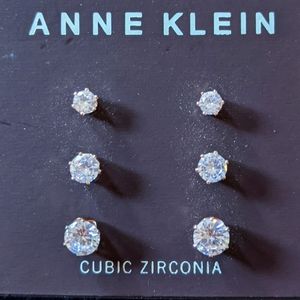 NWT Anne Klein Silver Tone Crystal Stud Earrings (3 pairs)